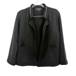 Onque Casual Black Quilted Rhinestone Trim Open Front Jacket Sz XL Womens Blazer